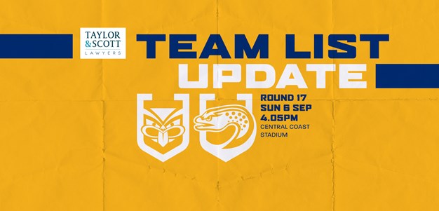 Team List Update: Warriors v Eels, Round 17
