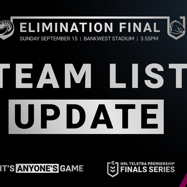 Team List Update: Eels v Broncos, Elimination Final