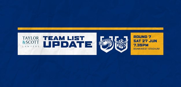 Team List Update: Eels v Raiders, Round Seven