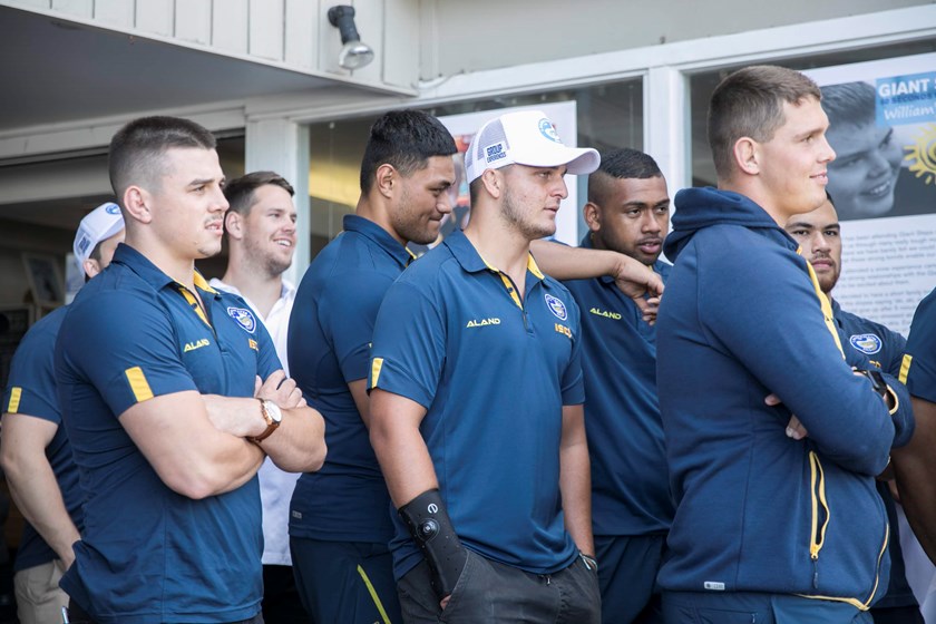 Reed Mahoney (left) with his Eels teammates at the Giant Steps 2018 Sailing Regatta