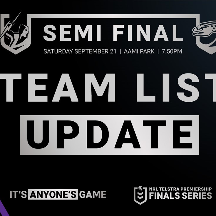 Storm v Eels, Semi Final – Team List Update