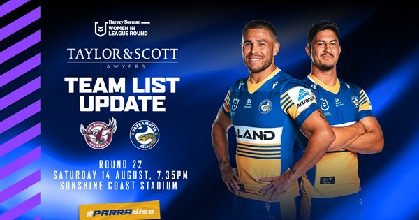 Team List Update - Sea Eagles v Eels, Round 22 | Eels