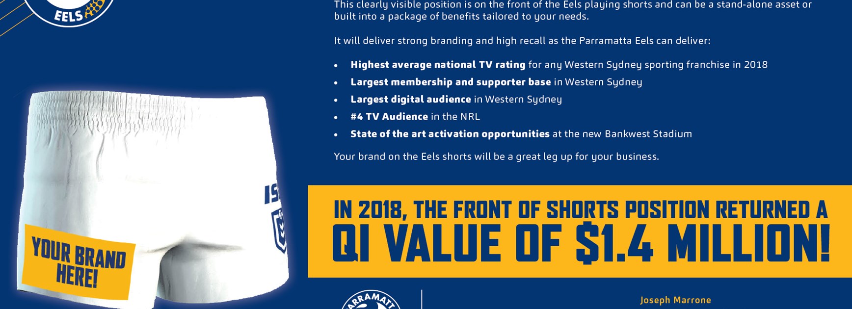 Unique branding opportunity available - Front of shorts