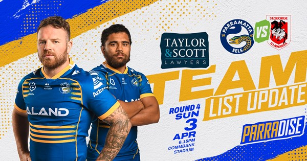 Team List Update - Eels v Dragons, Round Four | Eels