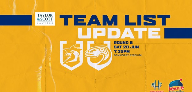 Team List Update: Roosters v Eels, Round Six