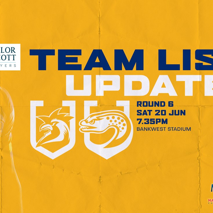 Team List Update: Roosters v Eels, Round Six