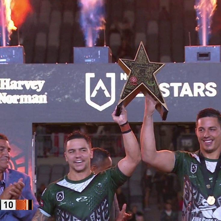 Maori All Stars celebrate with the trophy