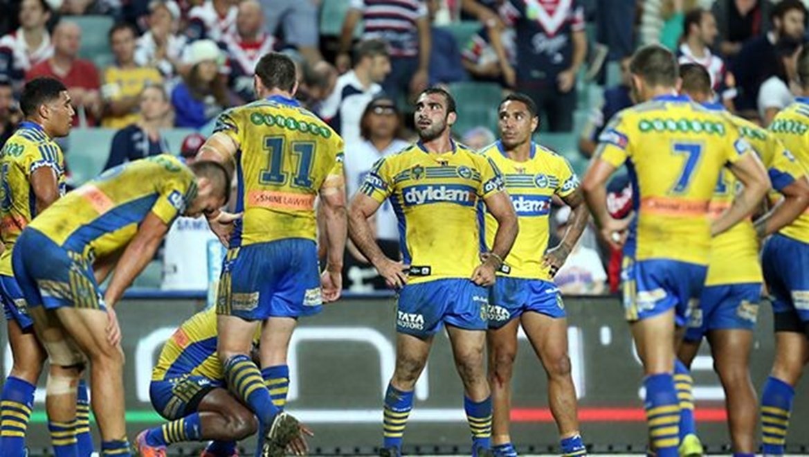 Digital Image Grant Trouville Â© nrlphotos.com : Tim Mannha dejected : NRL Rugby League Round 2 - Sydney Roosters v Parramtta Eels at Allianz Stadium Saturday the 15th of March 2014.