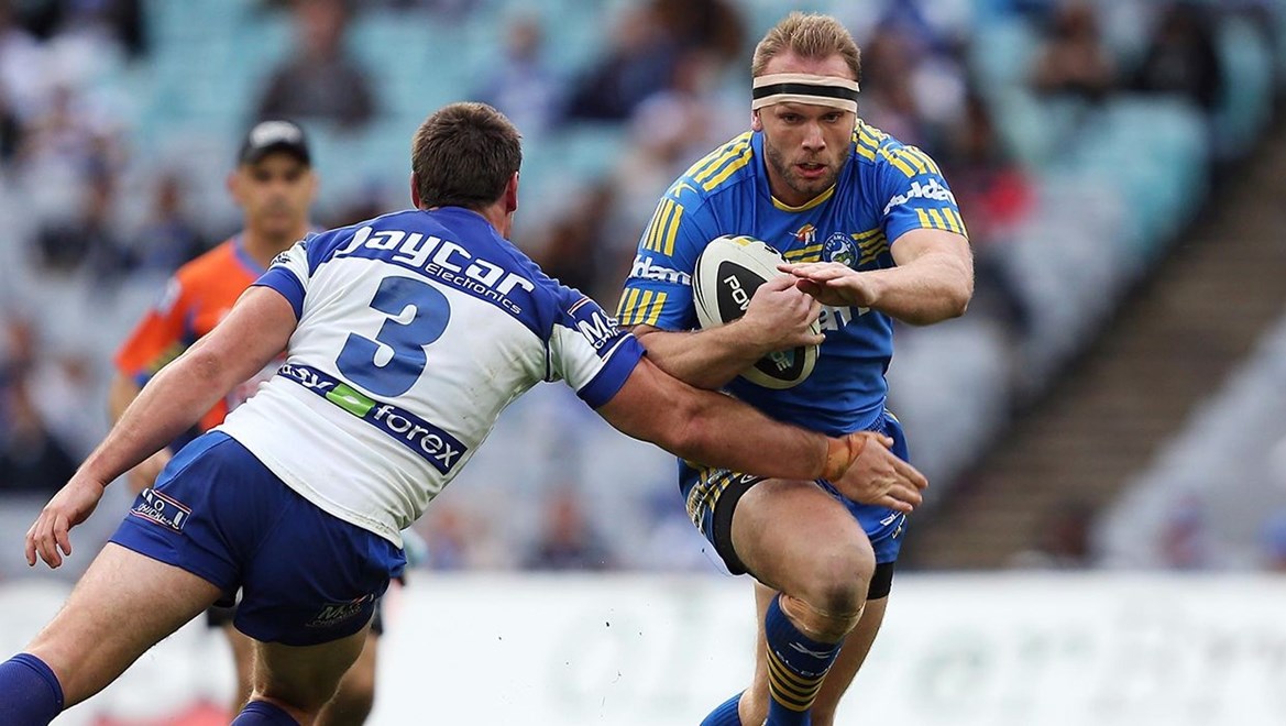 Digital Pic by Robb Cox Â© Action Photographics: David Gower :NRL Rugby League - Round 14 Canterbury-Bankstown Bulldogs Vs Parramatta Eels at ANZ Stadium Friday the 15th of June 2014.