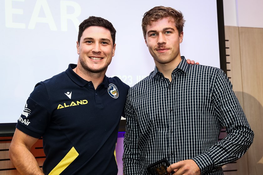 Mitchell Moses with SG Ball Grand Final winning halfback Ethan Sanders.
