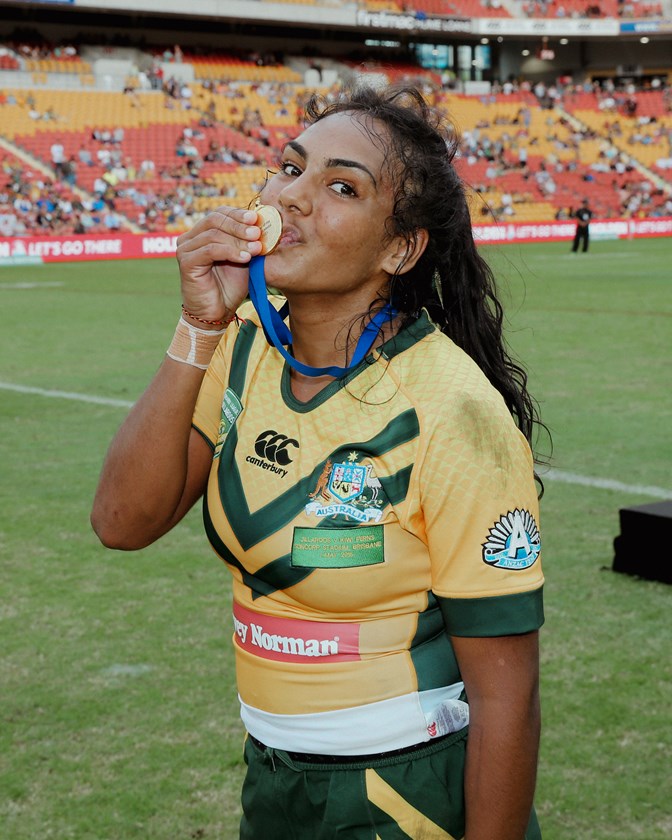 Mahalia Murphy after scoring a hat-trick on debut with the Jillaroos.