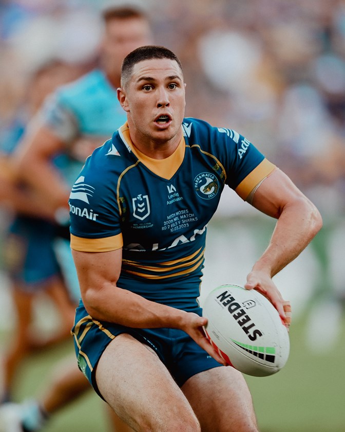 Eels halfback Mitchell Moses during his 200th NRL game last week.