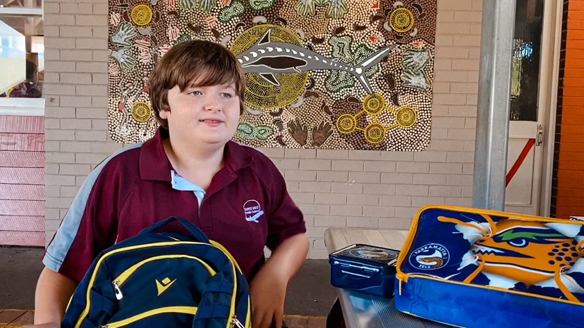 Marli brings his Parramatta Eels bag and lunchbox to school everyday.